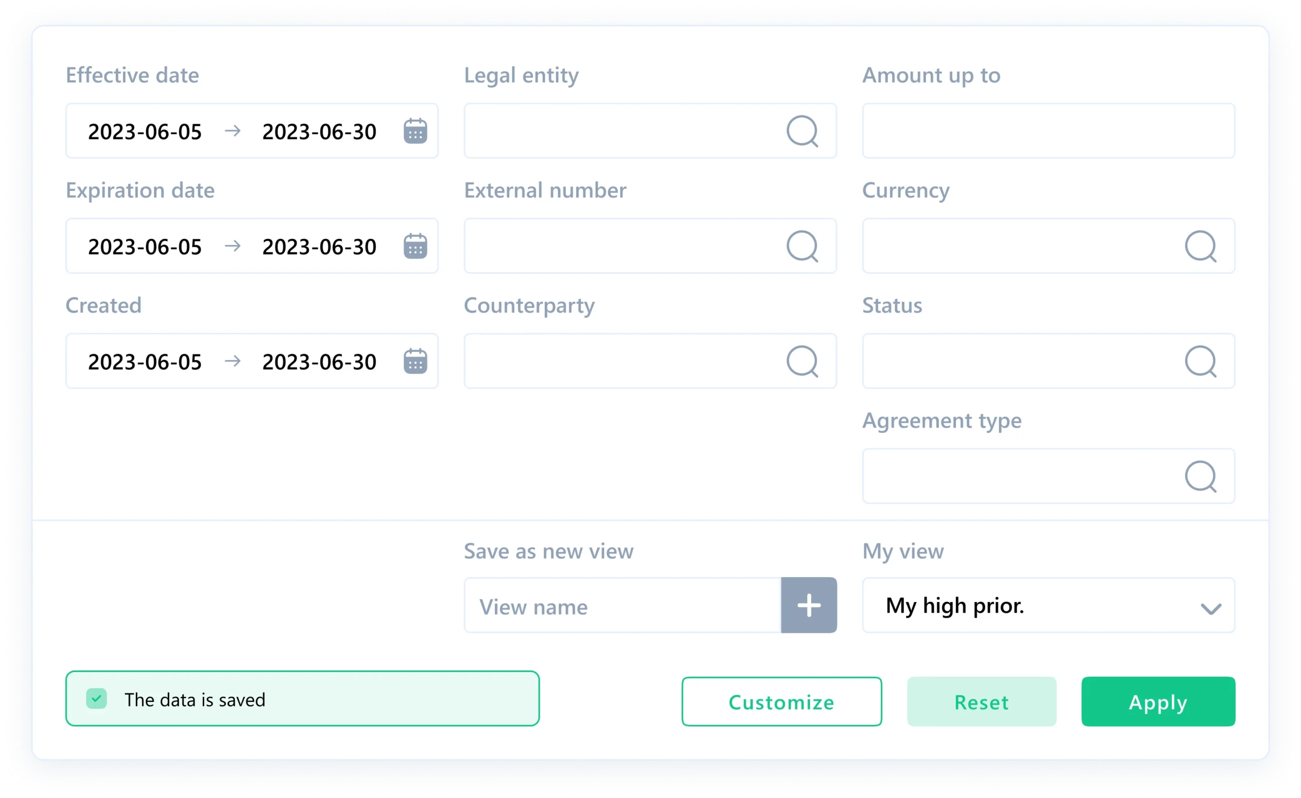 скриншот системи електронного документообігу SmartPoint DMS з демонстрацією можливостей фільтрації угод
