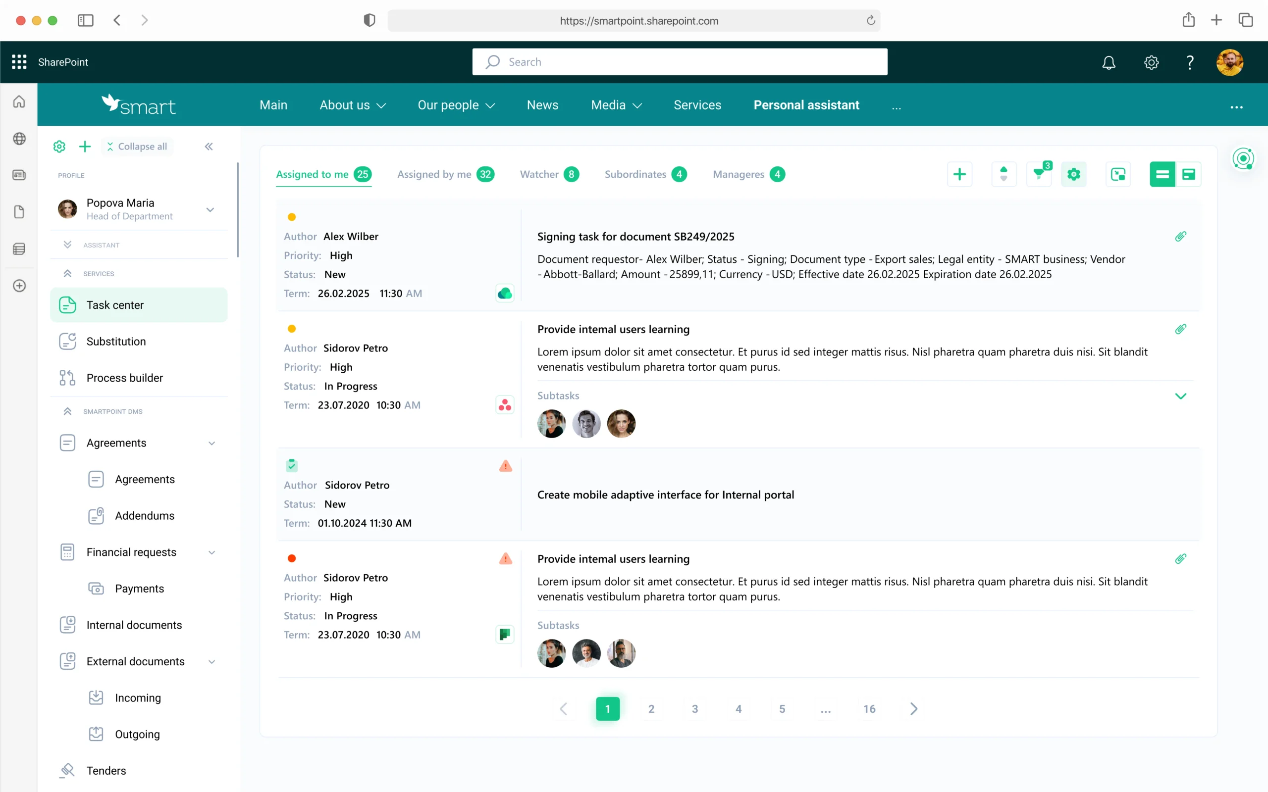 скриншот системи електронного документообігу SmartPoint DMS з персональним вебкабінетом