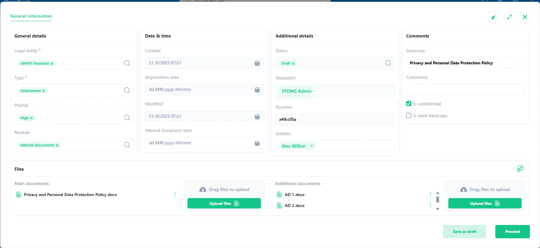 en 7 Screenshot of the SmartPoint DMS electronic document management system showing the the “Internal Documents” module has been updated